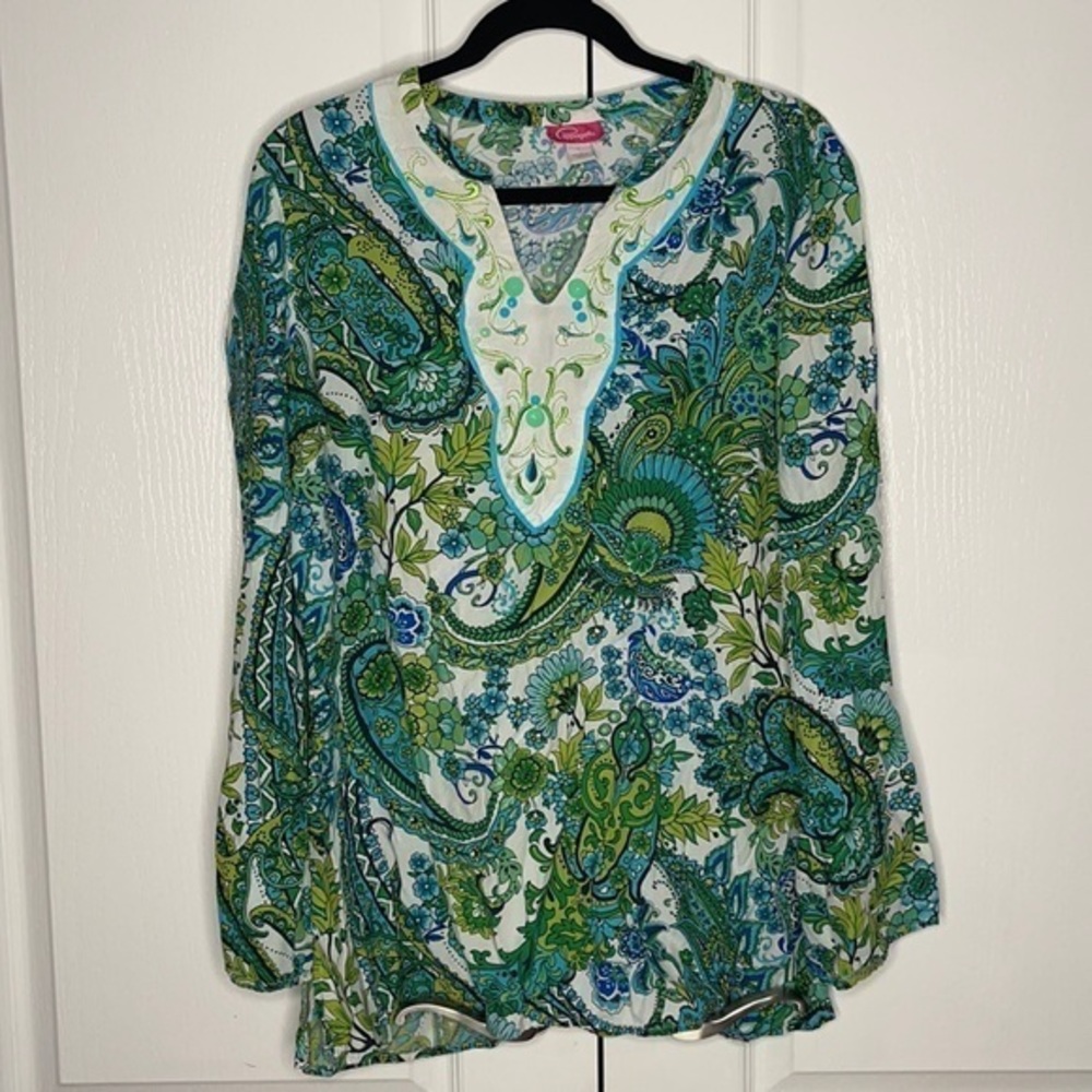 Pappagallo Multi-Color Tropical Pattern Blouse - image 1